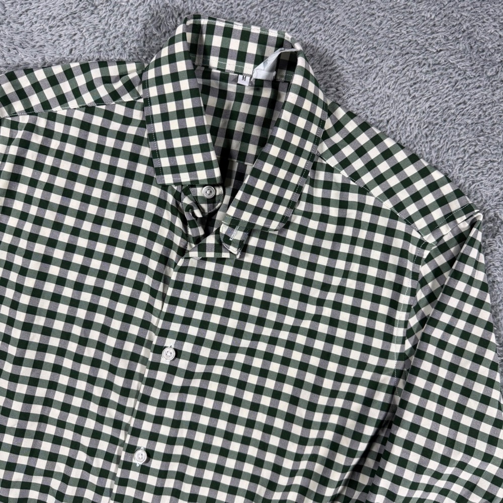 State and Liberty Gingham Check Green Button Shirt Mens Medium Performance Stret